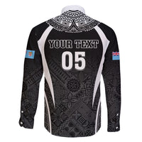 Custom Fiji Rugby Family Matching Off The Shoulder Long Sleeve Dress and Hawaiian Shirt Fijian Warrior Black