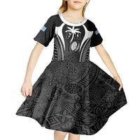 Custom Fiji Rugby Kid Short Sleeve Dress Fijian Warrior Black LT05 - Polynesian Pride