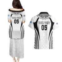 Custom Fiji Rugby Couples Matching Puletasi and Hawaiian Shirt Fijian Warrior White LT05 - Polynesian Pride