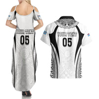 Custom Fiji Rugby Couples Matching Summer Maxi Dress and Hawaiian Shirt Fijian Warrior White