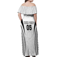 Custom Fiji Rugby Off Shoulder Maxi Dress Fijian Warrior White