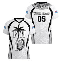 Custom Fiji Rugby Women V-Neck T-Shirt Fijian Warrior White