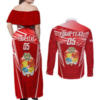 Custom Tonga Rugby Couples Matching Off Shoulder Maxi Dress and Long Sleeve Button Shirt Kupesi Ngatu Pattern LT05 - Polynesian Pride
