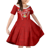 Custom Tonga Rugby Family Matching Off Shoulder Maxi Dress and Hawaiian Shirt Kupesi Ngatu Pattern LT05 Daughter's Dress Red - Polynesian Pride