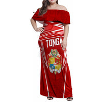Custom Tonga Rugby Family Matching Off Shoulder Maxi Dress and Hawaiian Shirt Kupesi Ngatu Pattern LT05 Mom's Dress Red - Polynesian Pride