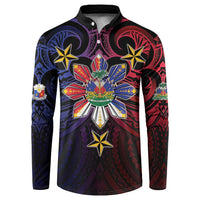 Haiti Philippines Button Sweatshirt Haitian Coat Of Arms With Filipino Sun LT05 Black - Polynesian Pride