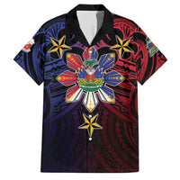 Haiti Philippines Family Matching Off The Shoulder Long Sleeve Dress and Hawaiian Shirt Haitian Coat Of Arms With Filipino Sun LT05 Dad's Shirt - Short Sleeve Black - Polynesian Pride