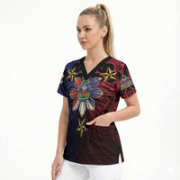 Haiti Philippines Scrub Top Haitian Coat Of Arms With Filipino Sun LT05 - Polynesian Pride