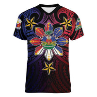 Haiti Philippines Women V-Neck T-Shirt Haitian Coat Of Arms With Filipino Sun