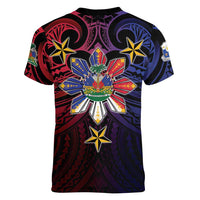 Haiti Philippines Women V-Neck T-Shirt Haitian Coat Of Arms With Filipino Sun
