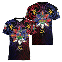 Haiti Philippines Women V-Neck T-Shirt Haitian Coat Of Arms With Filipino Sun