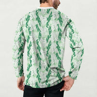 Hawaii Ti Leaf Maile Tuberose Lei Button Sweatshirt With Hanalei Leaf Green LT05 - Polynesian Pride