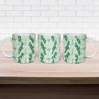 Hawaii Ti Leaf Maile Tuberose Lei Ceramic Mug With Hanalei Leaf Green LT05 - Polynesian Pride