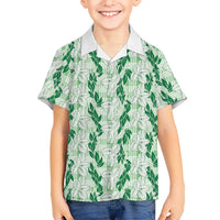 Hawaii Ti Leaf Maile Tuberose Lei Family Matching Long Sleeve Bodycon Dress and Hawaiian Shirt With Hanalei Leaf Green LT05 Son's Shirt Green - Polynesian Pride