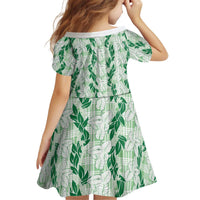 Hawaii Ti Leaf Maile Tuberose Lei Kid Short Sleeve Dress With Hanalei Leaf Green LT05 - Polynesian Pride