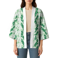 Hawaii Ti Leaf Maile Tuberose Lei Kimono With Hanalei Leaf Green LT05 - Polynesian Pride