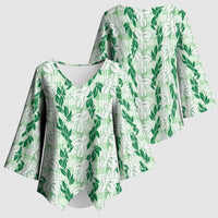 Hawaii Ti Leaf Maile Tuberose Lei Kimono Sleeve Blouse With Hanalei Leaf Green LT05 - Polynesian Pride