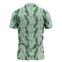 Hawaii Ti Leaf Maile Tuberose Lei Zipper Polo Shirt With Hanalei Leaf Green LT05 - Polynesian Pride