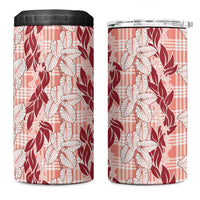 Hawaii Ti Leaf Maile Tuberose Lei 4 in 1 Can Cooler Tumbler With Hanalei Leaf Red LT05 One Size: 16 oz Red - Polynesian Pride