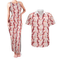 Hawaii Ti Leaf Maile Tuberose Lei Couples Matching Tank Maxi Dress and Hawaiian Shirt With Hanalei Leaf Red LT05 Red - Polynesian Pride