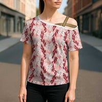 Hawaii Ti Leaf Maile Tuberose Lei Cross Shoulder Shirt With Hanalei Leaf Red LT05 - Polynesian Pride