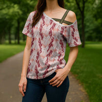 Hawaii Ti Leaf Maile Tuberose Lei Cross Shoulder Shirt With Hanalei Leaf Red LT05 - Polynesian Pride