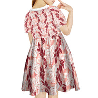 Hawaii Ti Leaf Maile Tuberose Lei Kid Short Sleeve Dress With Hanalei Leaf Red LT05 - Polynesian Pride