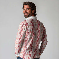 Hawaii Ti Leaf Maile Tuberose Lei Long Sleeve Polo Shirt With Hanalei Leaf Red LT05 - Polynesian Pride