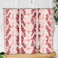 Hawaii Ti Leaf Maile Tuberose Lei Skinny Tumbler With Hanalei Leaf Red LT05 - Polynesian Pride