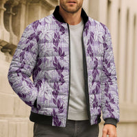 Hawaii Ti Leaf Maile Tuberose Lei Bomber Puffer Jacket With Hanalei Leaf Purple LT05 - Polynesian Pride