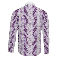 Hawaii Ti Leaf Maile Tuberose Lei Family Matching Long Sleeve Bodycon Dress and Hawaiian Shirt With Hanalei Leaf Purple LT05 - Polynesian Pride
