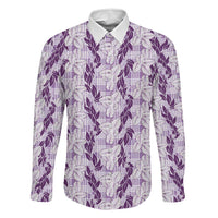 Hawaii Ti Leaf Maile Tuberose Lei Family Matching Short Sleeve Bodycon Dress and Hawaiian Shirt With Hanalei Leaf Purple LT05 Dad's Shirt - Long Sleeve Purple - Polynesian Pride