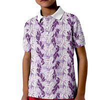 Hawaii Ti Leaf Maile Tuberose Lei Kid Polo Shirt With Hanalei Leaf Purple LT05 Kid Purple - Polynesian Pride