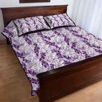 Hawaii Ti Leaf Maile Tuberose Lei Quilt Bed Set With Hanalei Leaf Purple LT05 - Polynesian Pride