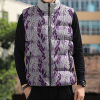 Hawaii Ti Leaf Maile Tuberose Lei Sleeveless Puffer Jacket With Hanalei Leaf Purple LT05 - Polynesian Pride