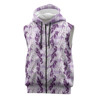 Hawaii Ti Leaf Maile Tuberose Lei Sleeveless Zip Hoodie With Hanalei Leaf Purple LT05 Purple - Polynesian Pride