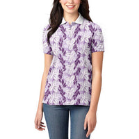 Hawaii Ti Leaf Maile Tuberose Lei Women Polo Shirt With Hanalei Leaf Purple LT05 - Polynesian Pride