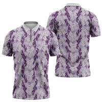 Hawaii Ti Leaf Maile Tuberose Lei Zipper Polo Shirt With Hanalei Leaf Purple LT05 - Polynesian Pride