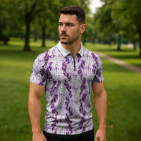 Hawaii Ti Leaf Maile Tuberose Lei Zipper Polo Shirt With Hanalei Leaf Purple LT05 - Polynesian Pride