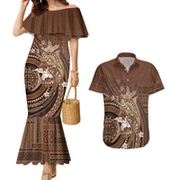 Samoa Tatau Marlin Couples Matching Mermaid Dress and Hawaiian Shirt With Siapo Motifs Brown