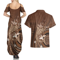 Samoa Tatau Marlin Couples Matching Summer Maxi Dress and Hawaiian Shirt With Siapo Motifs Brown
