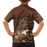 Samoa Tatau Marlin Family Matching Tank Maxi Dress and Hawaiian Shirt With Siapo Motifs Brown