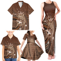 Samoa Tatau Marlin Family Matching Tank Maxi Dress and Hawaiian Shirt With Siapo Motifs Brown