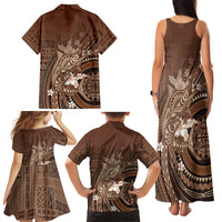 Samoa Tatau Marlin Family Matching Tank Maxi Dress and Hawaiian Shirt With Siapo Motifs Brown
