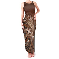 Samoa Tatau Marlin Family Matching Tank Maxi Dress and Hawaiian Shirt With Siapo Motifs Brown