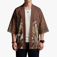 Samoa Tatau Marlin Kimono With Siapo Motifs Brown