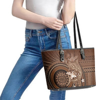 Samoa Tatau Marlin Leather Tote Bag With Siapo Motifs Brown LT05 - Polynesian Pride