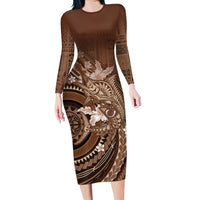 Samoa Tatau Marlin Long Sleeve Bodycon Dress With Siapo Motifs Brown