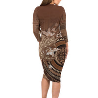 Samoa Tatau Marlin Long Sleeve Bodycon Dress With Siapo Motifs Brown