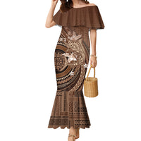 Samoa Tatau Marlin Mermaid Dress With Siapo Motifs Brown LT05 Women Brown - Polynesian Pride